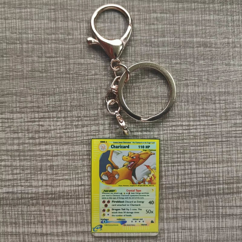 Pokemon Anime Small Card Key Chain Charizard Keychains Blastoise Venusaur Mewtwo Diy Acrylic Action Toy Figures Game Collection
