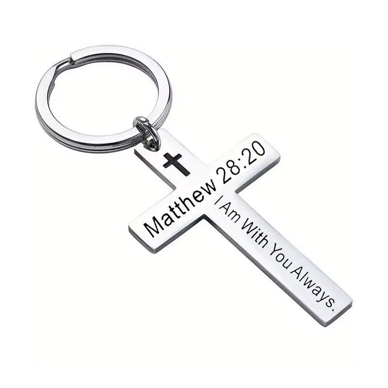 Christian Bible Verse Cross Pendant Keychain Stainless Steel Religious Psalm Prayer Key Chain Keyring Gifts