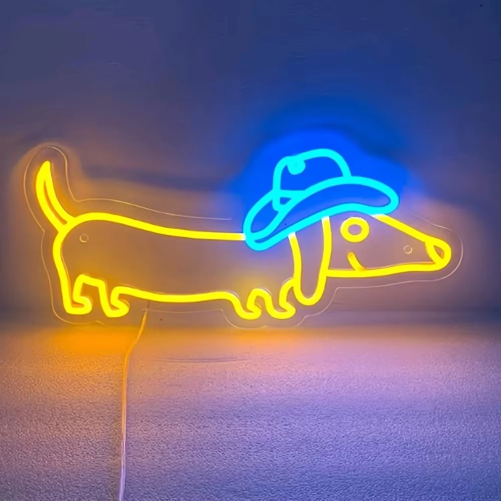Cowboy Hat Dachshund Neon Sign, Cowboy Hat Dachshund LED Neon Usb-Powered Neon, for Bedroom Living Room, Game Room Store Gift