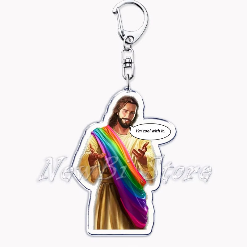 Funny Jesus Is Watching I Saw That Meme Key Chain Keychains Ring for Accessories Bag Pendant Keyring Jewelry Fans Gifts