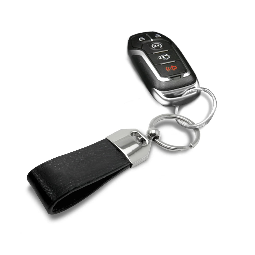 for Dodge Challenger R/T Classic Black Real Leather Loop Strap Chrome Metal Key Chain, Official Licensed