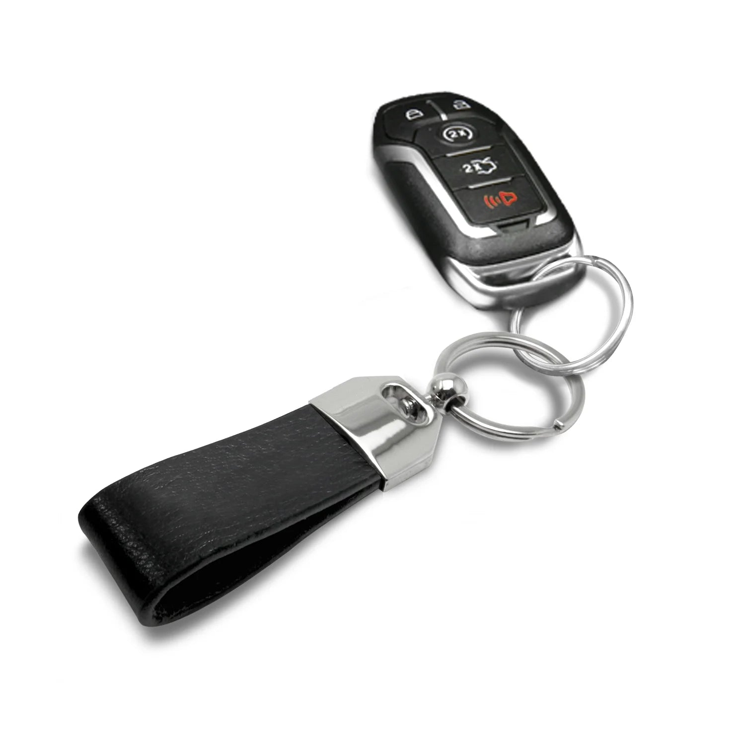 for Dodge Challenger R/T Classic Black Real Leather Loop Strap Chrome Metal Key Chain, Official Licensed