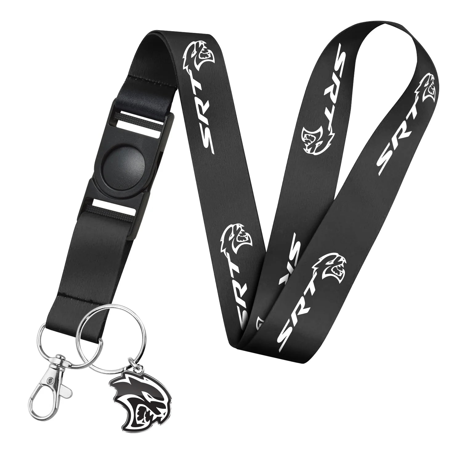 for Dodge SRT Hellcat Full-Color Die-Cut Metal Key Chain with Printed Logo Black Lanyard Strap, Official Licensed