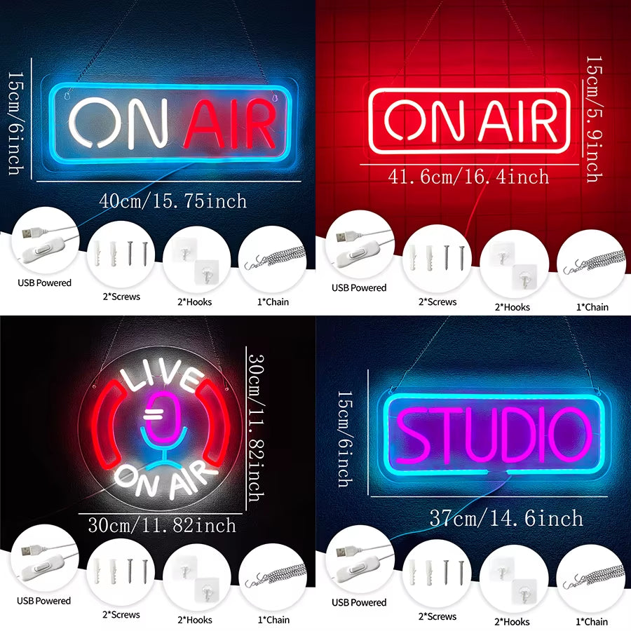 On Air Neon Sign, Led Live Recording Light Icon, Used for Decor of Game Room, Studio, Bar and Podcast Wall Decor,Usb Powered