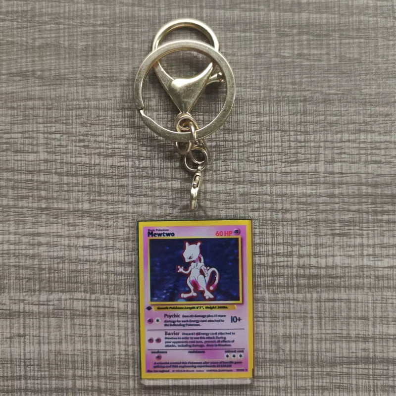 Pokemon Anime Small Card Key Chain Charizard Keychains Blastoise Venusaur Mewtwo Diy Acrylic Action Toy Figures Game Collection