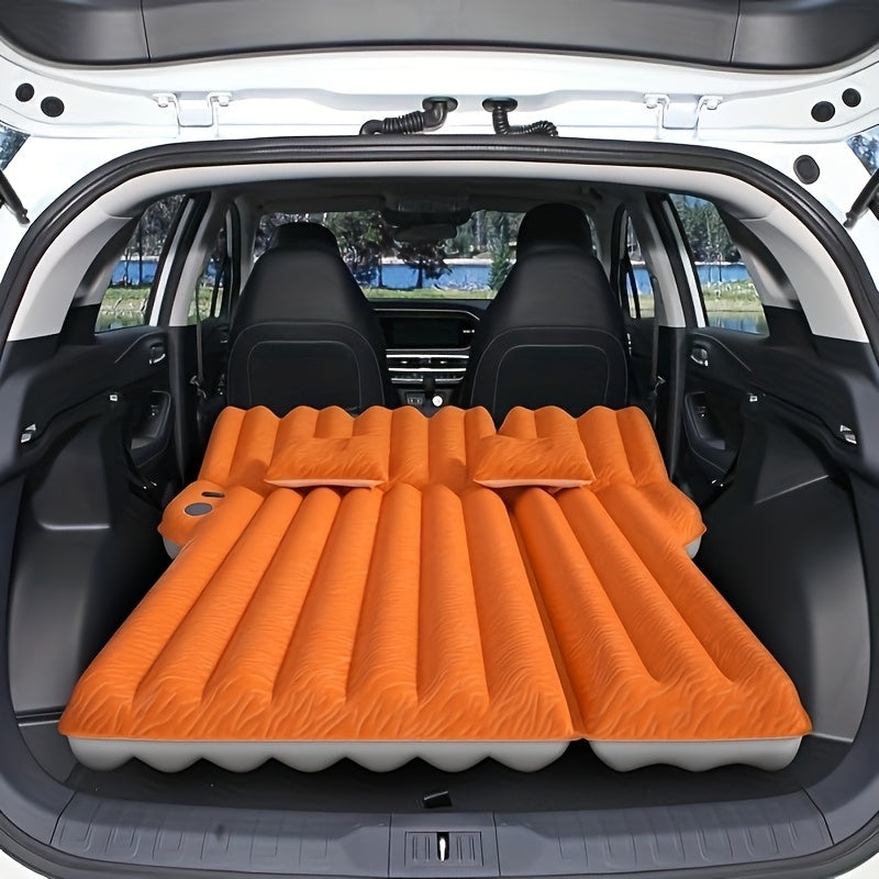 Air Mattress For SUV, Inflatable Car Air Mattress For Camping, Flocking Car Bed With Air Pump & 2 Pillows, Portable Sleeping Pad Mattress, With Phone And Cup Holder