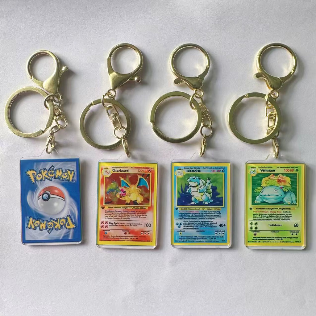 Pokemon Anime Small Card Key Chain Charizard Keychains Blastoise Venusaur Mewtwo Diy Acrylic Action Toy Figures Game Collection