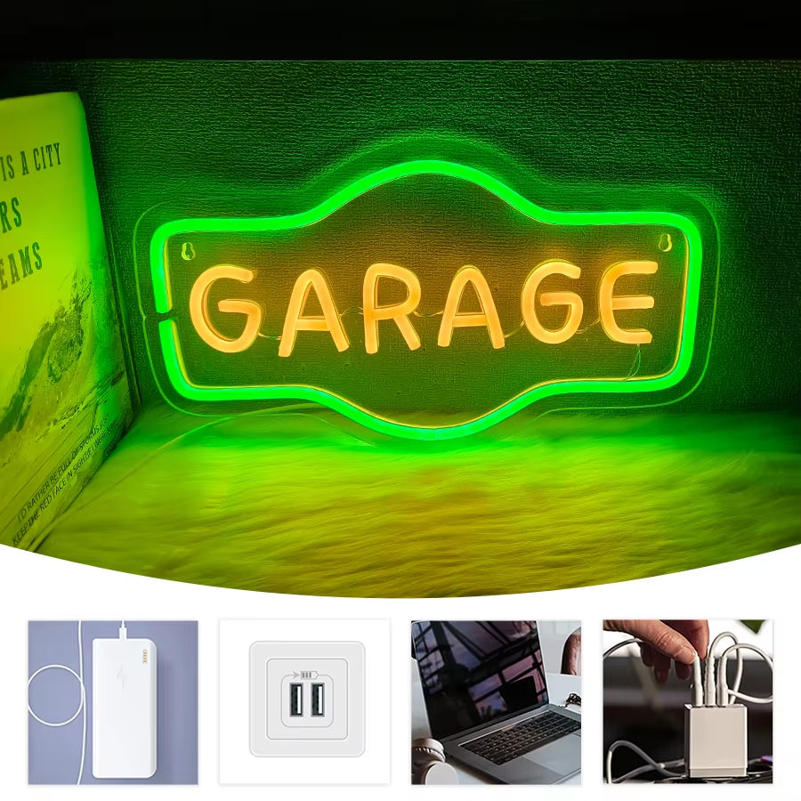Garage Neon Sign for Wall Decor Dad'S Garage LED Light Car Signs for Auto Repair Shop Man Cave Workshop Gift for Fathers Day