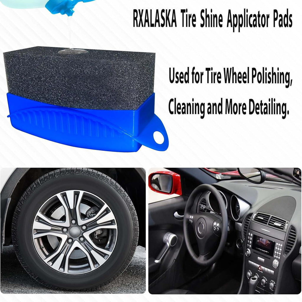 Tire Shine Pads, 2 Pcs Tire Dressing Sponge Applicator Contoured, Reusable Tire Shine Applicator with Lid for Car Detailing