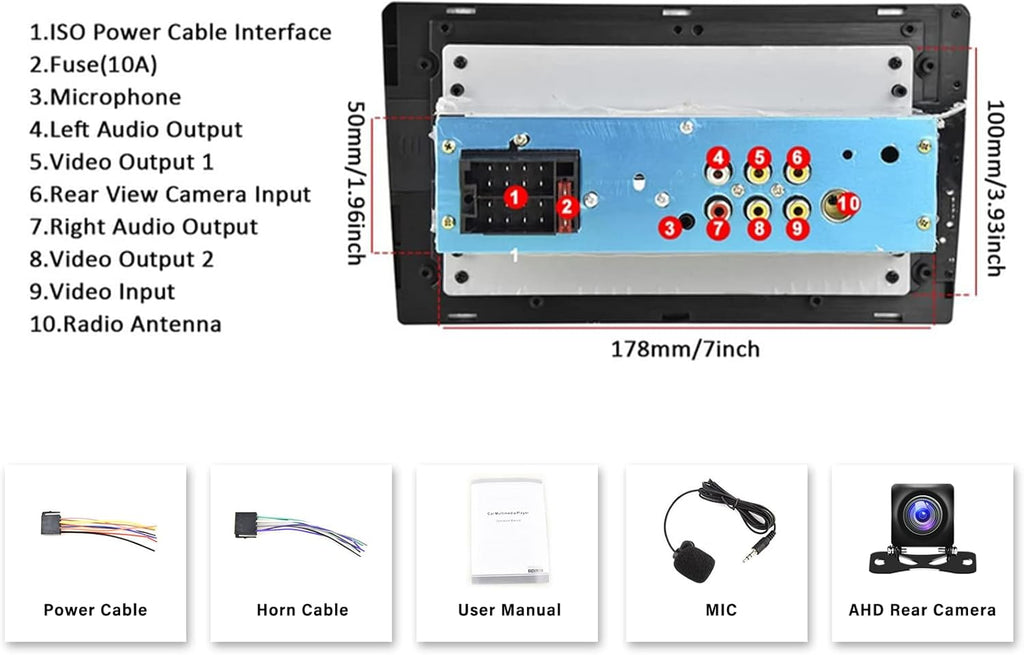 9 Inch Single Din Touchscreen Car Stereo with Carplay Android Auto Bluetooth, FM/AM, Mirror Link, EQ Function, Backup Camera, Steering Wheel Control