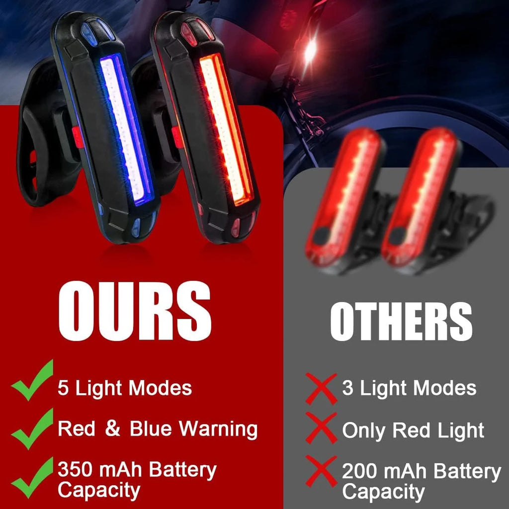 Bike Tail Light (2 PACK), USB Rechargeable LED Rear Bike Light, Bright Bicycle Rear Cycling Safety Flashlight for Night Riding
