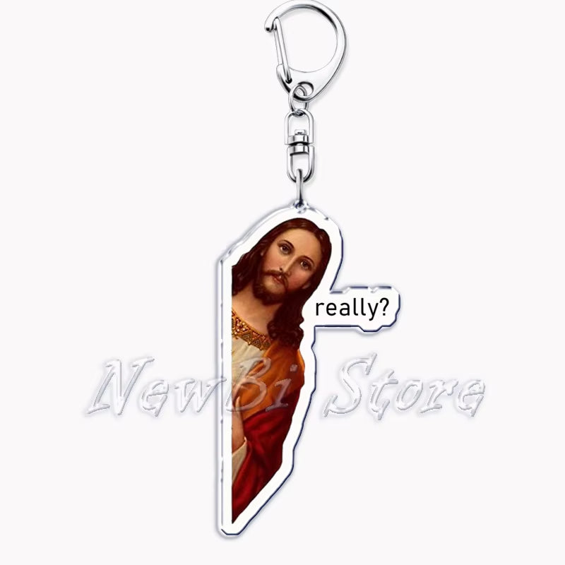 Funny Jesus Is Watching I Saw That Meme Key Chain Keychains Ring for Accessories Bag Pendant Keyring Jewelry Fans Gifts