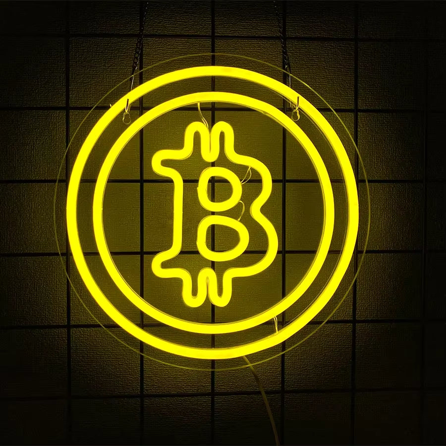 Bitcoin Neon Sign, Handmade Bitcoin Led Neon Light Bitcoin Neon for Wall Décor for Gaming Room Bedroom Living Room Cafe Bar