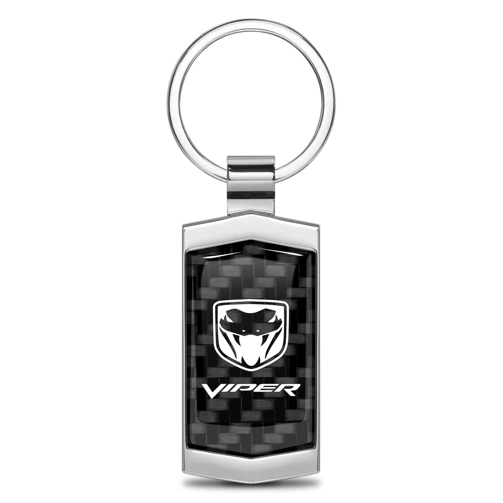 for Dodge Viper Logo Real Black Carbon Fiber Chrome Metal Case Key Chain, Official Licensed