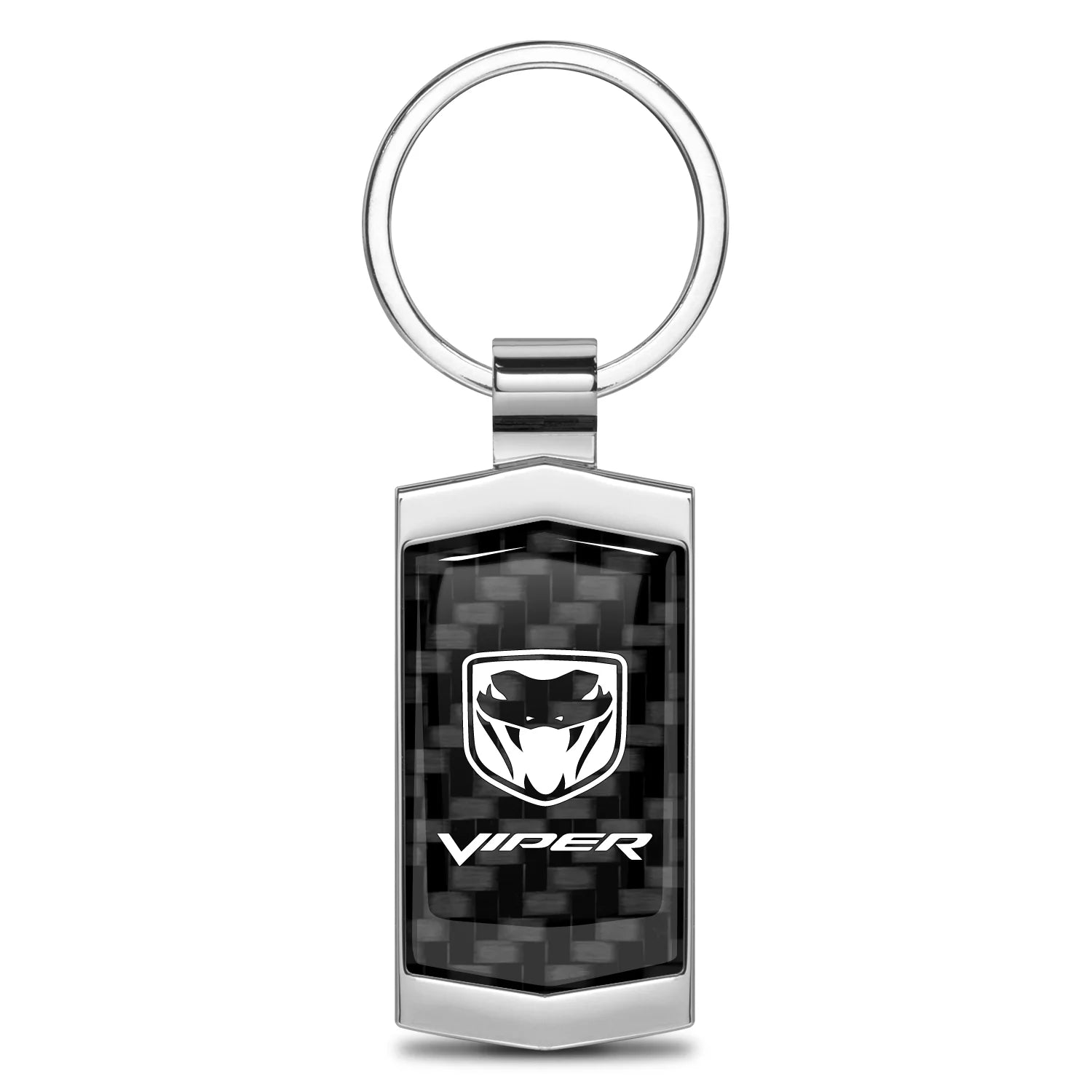 for Dodge Viper Logo Real Black Carbon Fiber Chrome Metal Case Key Chain, Official Licensed
