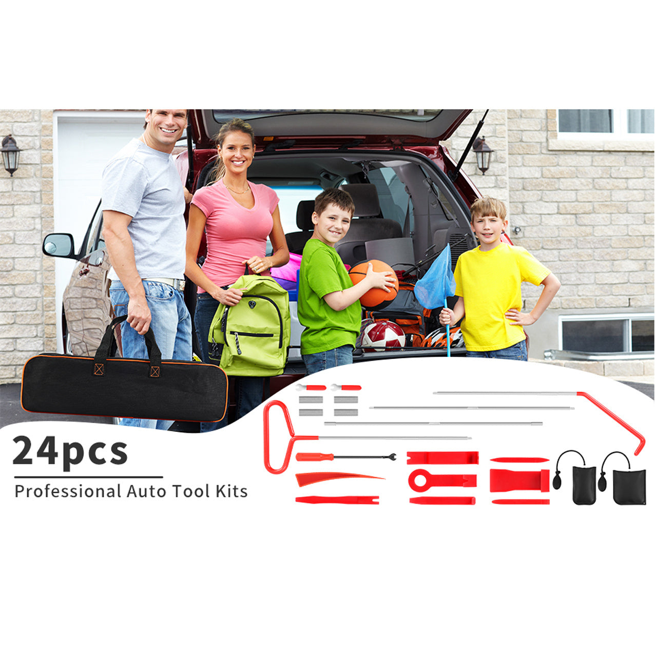 24-piece Set Professional Automotive Emergency Car Tool Kit Auto With Air Wedge