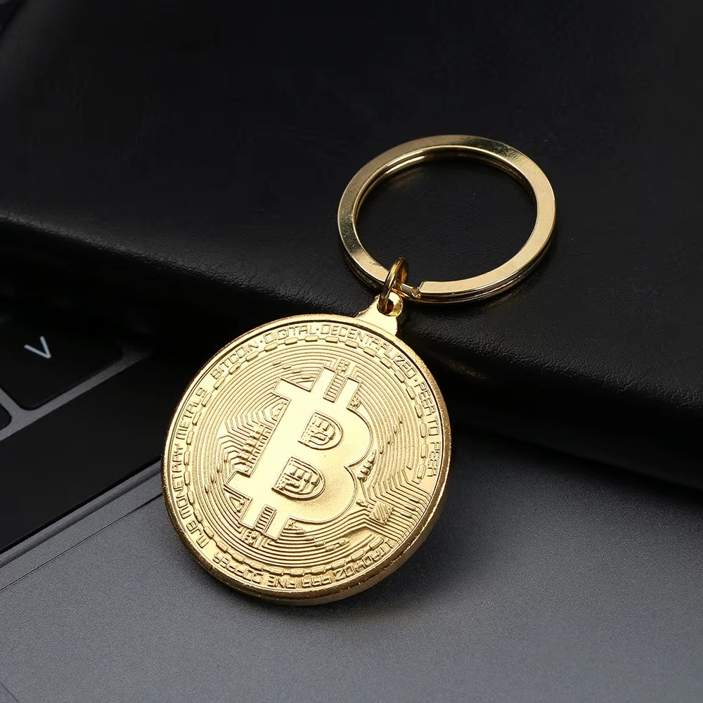 1 Pc Bitcoin Commemorative Collectors Coin Bitcoin Key Chain Copper Plated Alloy Bitcoin Key Ring Friends Gifts Decor