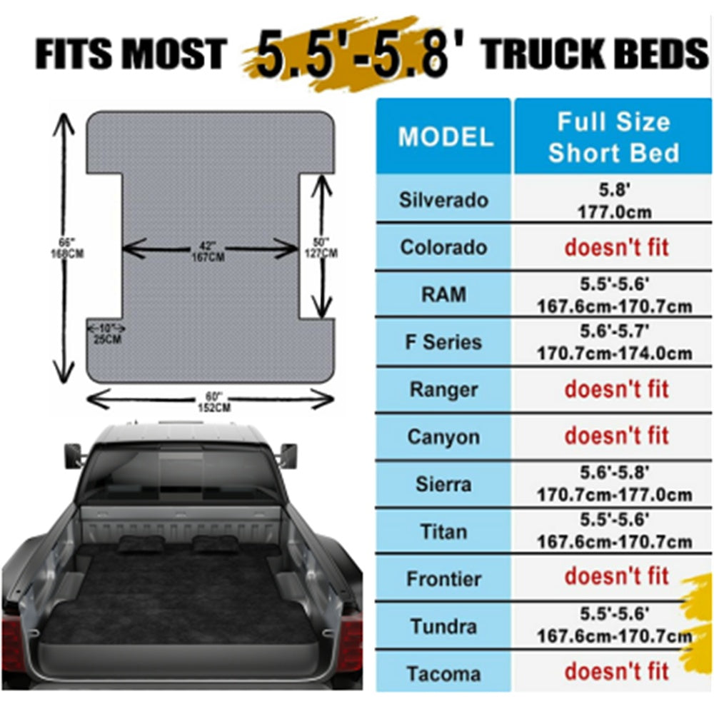 Truck Bed Air Mattress Inflatable Air Mattress For 5.5-5.8ft Short Truck Pickup Air Mattress For Camping Outdoor Bed Mattress For Travel Quick Inflation Mattress With Carry Bag