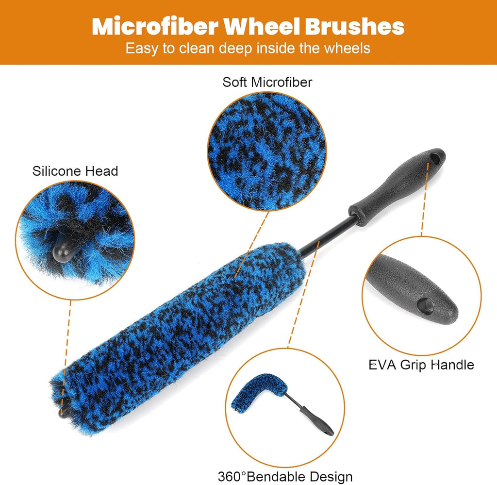 14PCS Wheel Brush Kit for Cleaning Wheel and Tire, Car Detailing Brushes, Wheel and Rim Brush, Tire Brush, Bendable Durable Car Wheel Rim Cleaner Brush Kit,Car Detailing Cleaning Brush Supplies Set
