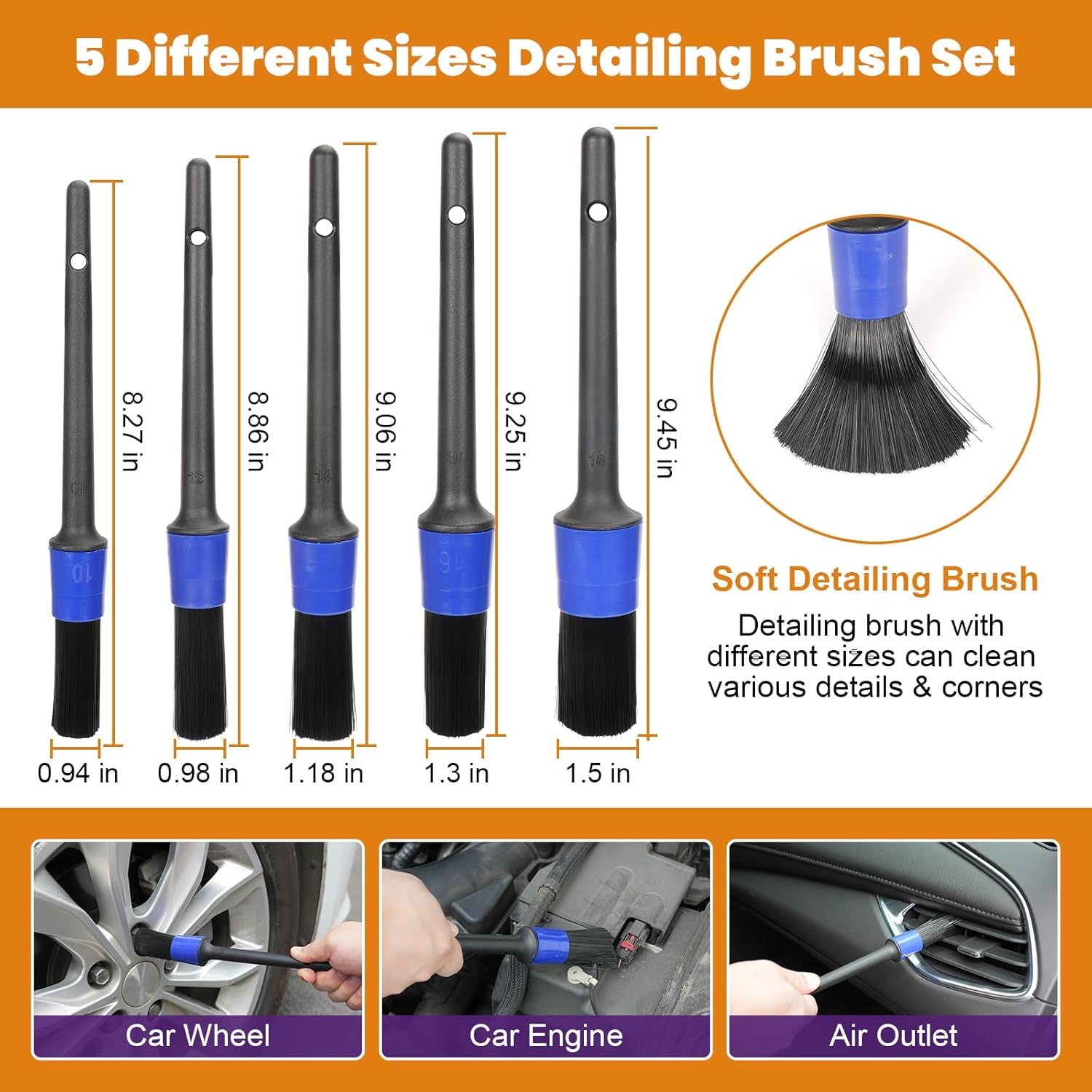 14PCS Wheel Brush Kit for Cleaning Wheel and Tire, Car Detailing Brushes, Wheel and Rim Brush, Tire Brush, Bendable Durable Car Wheel Rim Cleaner Brush Kit,Car Detailing Cleaning Brush Supplies Set