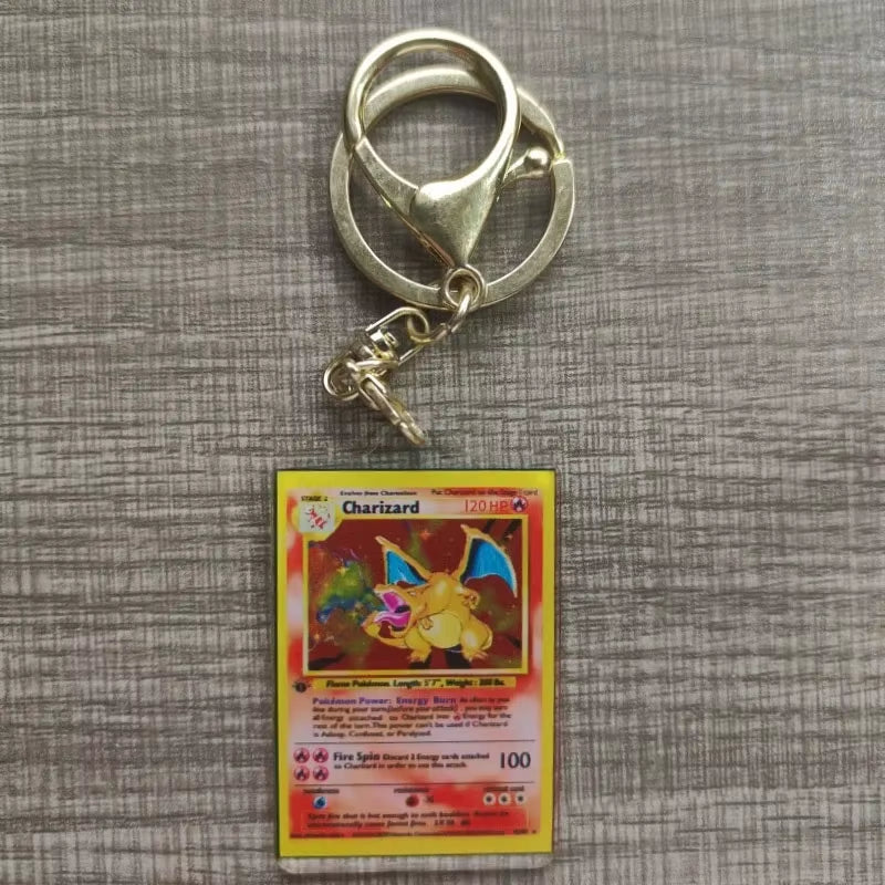Pokemon Anime Small Card Key Chain Charizard Keychains Blastoise Venusaur Mewtwo Diy Acrylic Action Toy Figures Game Collection