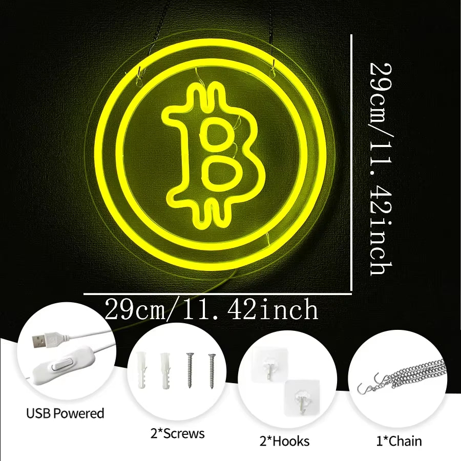Bitcoin Neon Sign, Handmade Bitcoin Led Neon Light Bitcoin Neon for Wall Décor for Gaming Room Bedroom Living Room Cafe Bar