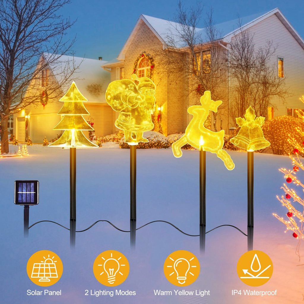 1 Set Of 5Pcs Mixed Christmas Decoration Light Solar Stake Light Waterproof Reindeer Snowflake Bell Christmas Tree Santa Claus Light Outdoor Landscape Light