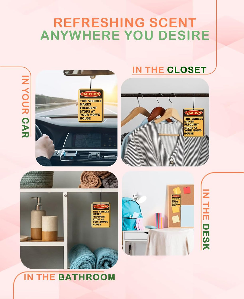 Funny Car Air Freshener Hanging 2Pcs, Funny Gifts Car Accessories for Men Interior, CAUTION Stops at Your Mom‘S House Cars Freshener Interior for Men Guys Funny Gifts (Black I)