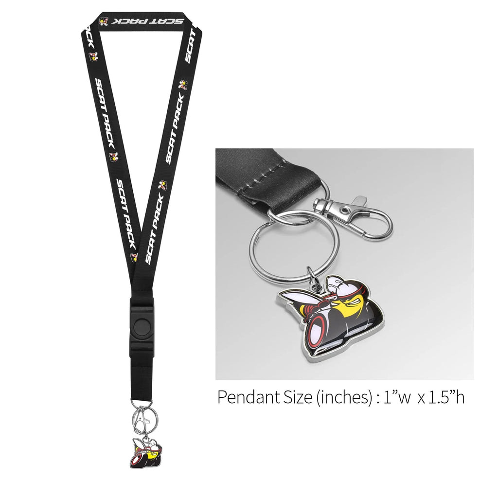 for Dodge Scat-Pack Full-Color Die-Cut Metal Key Chain with Printed Logo Black Lanyard Strap, Official Licensed