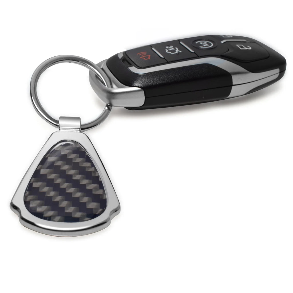 Ford Mustang 50 Years Real Black Carbon Fiber Chrome Metal Teardrop Key Chain