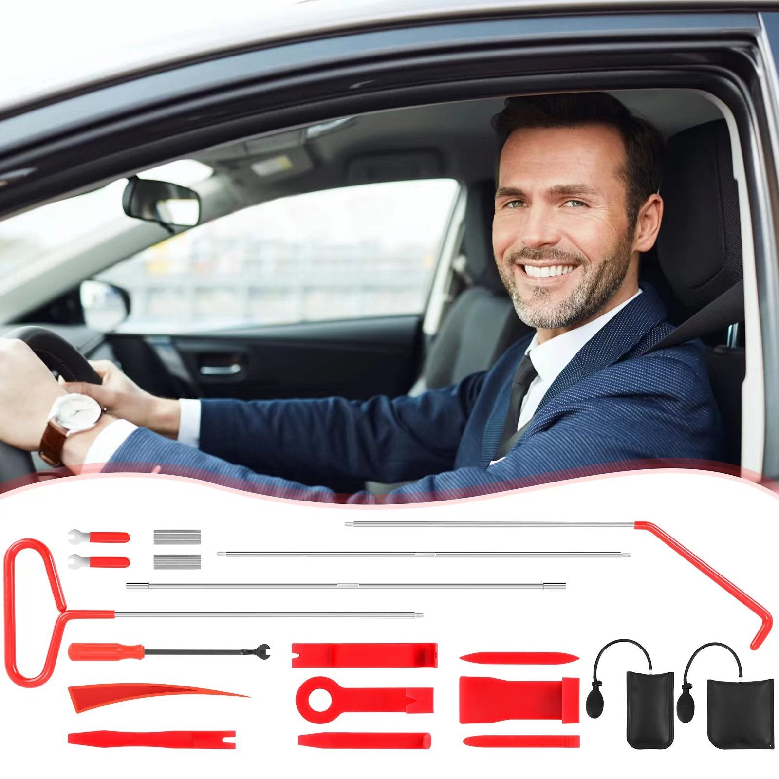 24-piece Set Professional Automotive Emergency Car Tool Kit Auto With Air Wedge