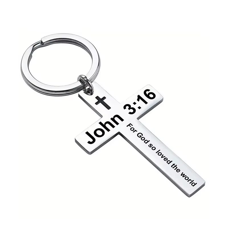 Christian Bible Verse Cross Pendant Keychain Stainless Steel Religious Psalm Prayer Key Chain Keyring Gifts