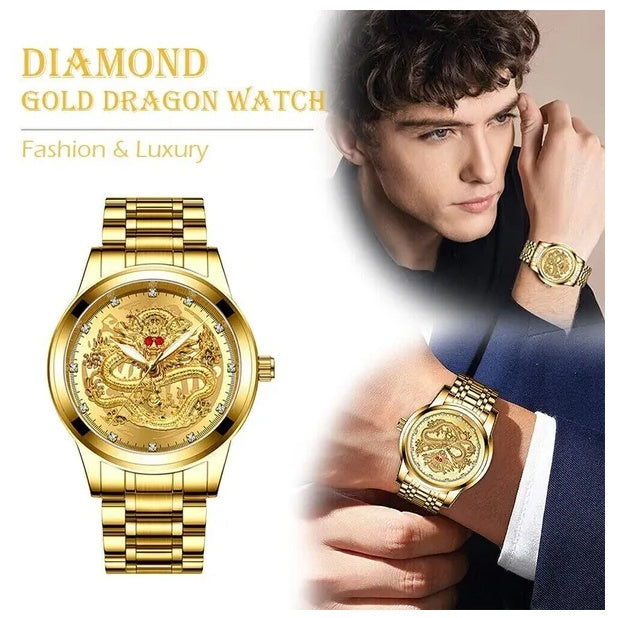 Business Gift Waterproof Gold Men's Diamond Quartz Watch Classic Stainless Steel