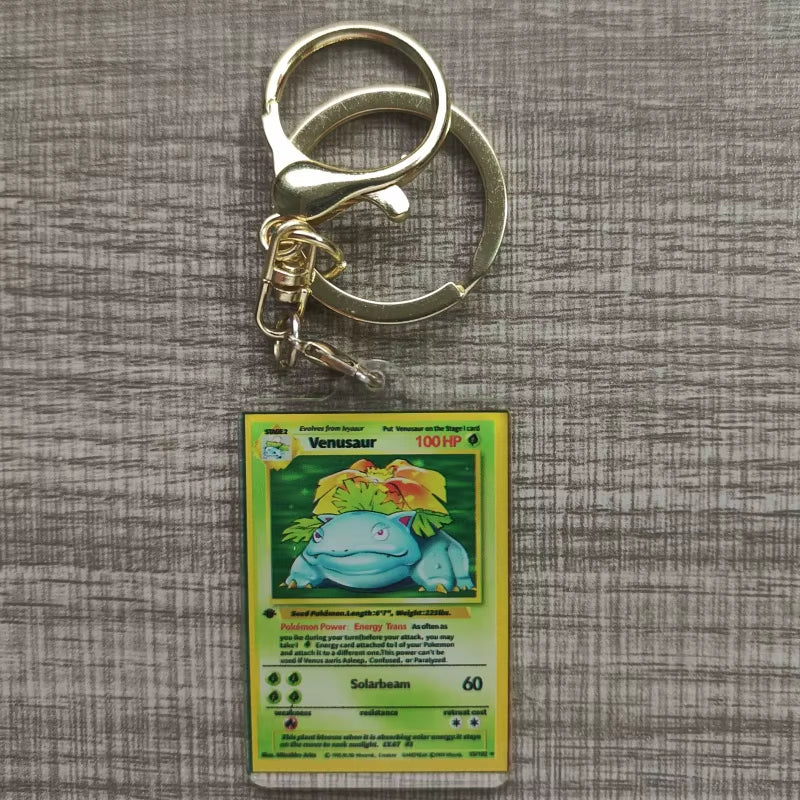 Pokemon Anime Small Card Key Chain Charizard Keychains Blastoise Venusaur Mewtwo Diy Acrylic Action Toy Figures Game Collection