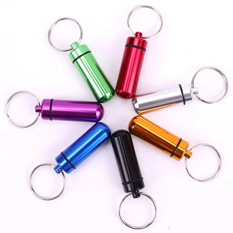 Portable Mini Travel Pill Medicine Box Case Waterproof Container Keychain Capsule Bottle Key Ring Chain First Aid Medicine Box