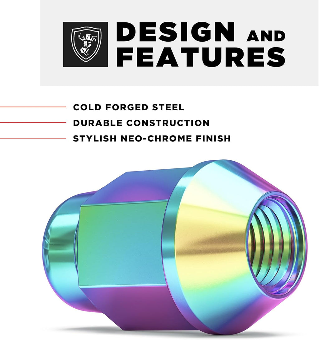 1704SNEO-20AM Neo Chrome 1/2"-20 Bulge Acorn Lug Nuts, 20 Pack