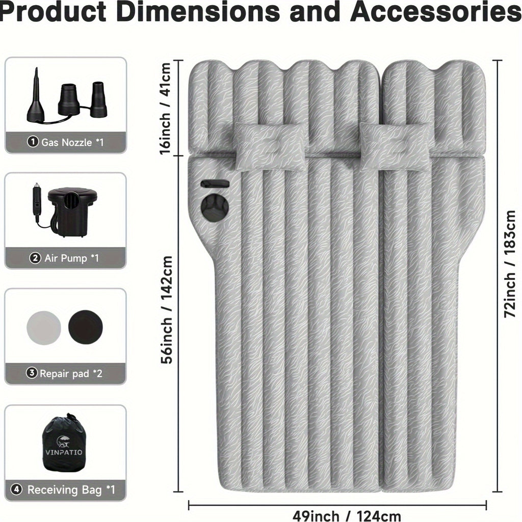 Air Mattress For SUV, Inflatable Car Air Mattress For Camping, Flocking Car Bed With Air Pump & 2 Pillows, Portable Sleeping Pad Mattress, With Phone And Cup Holder