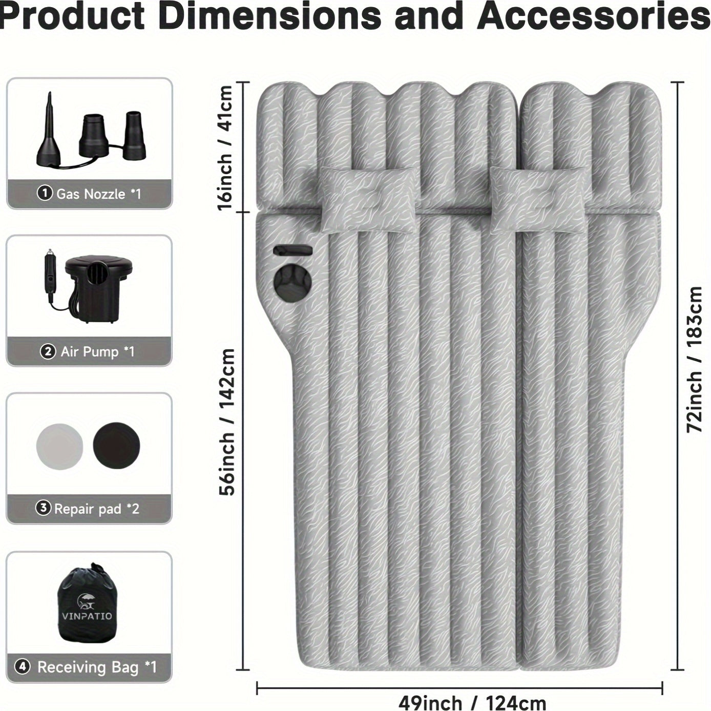 Air Mattress For SUV, Inflatable Car Air Mattress For Camping, Flocking Car Bed With Air Pump & 2 Pillows, Portable Sleeping Pad Mattress, With Phone And Cup Holder