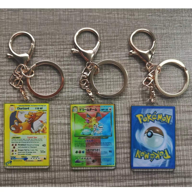Pokemon Anime Small Card Key Chain Charizard Keychains Blastoise Venusaur Mewtwo Diy Acrylic Action Toy Figures Game Collection