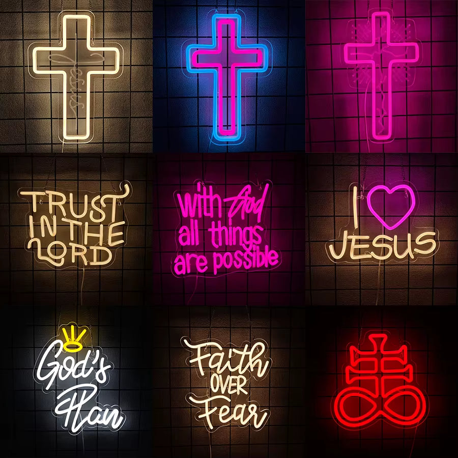 LED Cross Neon Sign for Wall Decor USB Powered LED Neon Light Signs Light up Sign for Bedroom Neon Wall Signs for Birthday Party