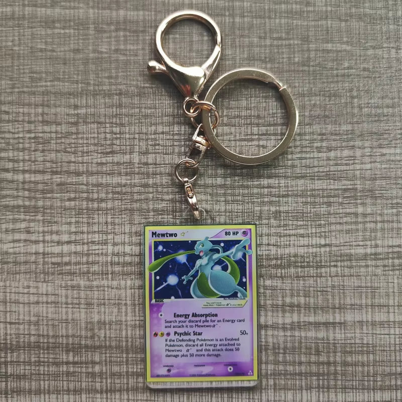 Pokemon Anime Small Card Key Chain Charizard Keychains Blastoise Venusaur Mewtwo Diy Acrylic Action Toy Figures Game Collection