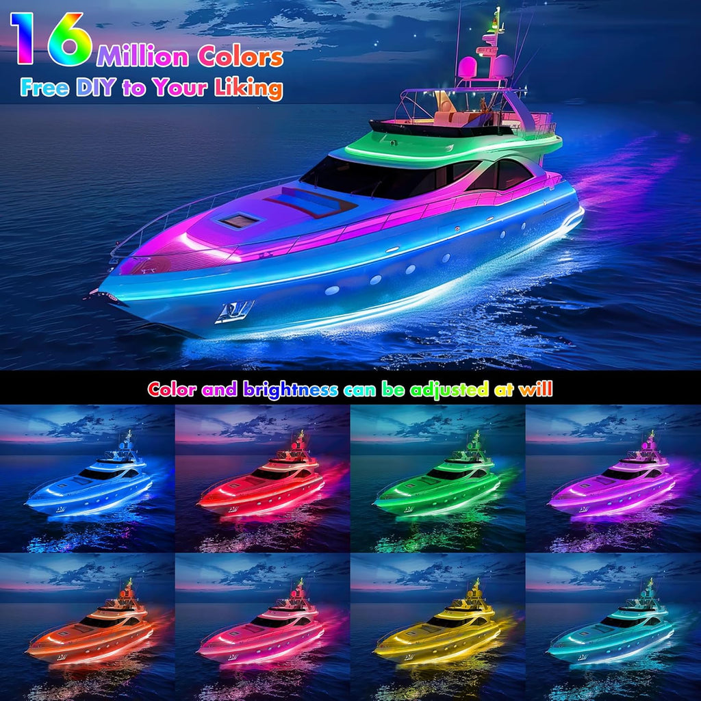 32.8FT LED Boat Strip Lights, RGB Marine Light, IP68 Waterproof Interior Lighting, Navigation Lamp, 12V Night Fishing LED, Outdoor Accessories Decor