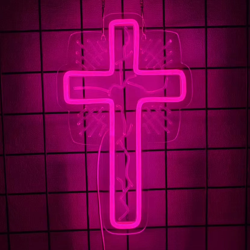 LED Cross Neon Sign for Wall Decor USB Powered LED Neon Light Signs Light up Sign for Bedroom Neon Wall Signs for Birthday Party