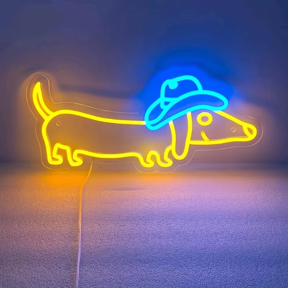 Cowboy Hat Dachshund Neon Sign, Cowboy Hat Dachshund LED Neon Usb-Powered Neon, for Bedroom Living Room, Game Room Store Gift