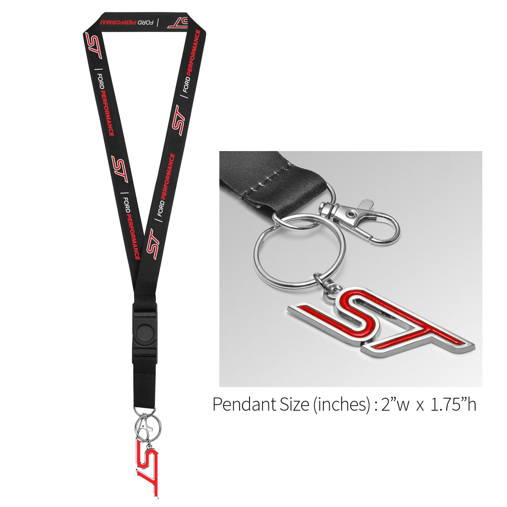 for Ford Focus ST Full-Color Die-Cut Metal Key Chain with Printed Logo Black Lanyard Strap, Official Licensed
