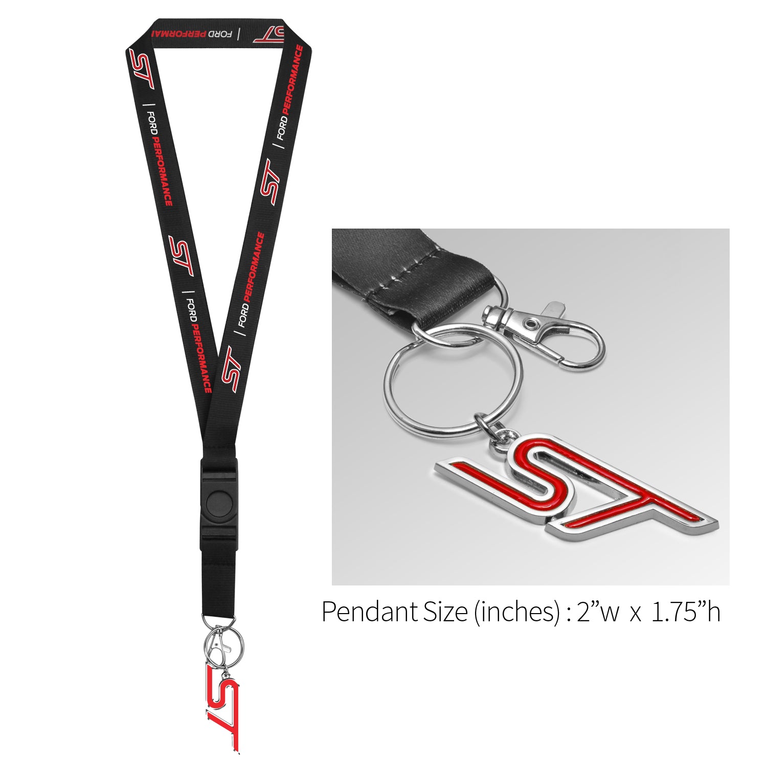 for Ford Focus ST Full-Color Die-Cut Metal Key Chain with Printed Logo Black Lanyard Strap, Official Licensed